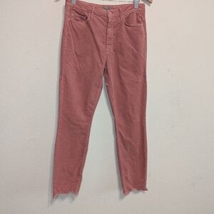 Mother Denim High Waisted Looker Ankle Chew Pink Corduroy Jeans Women's size 29